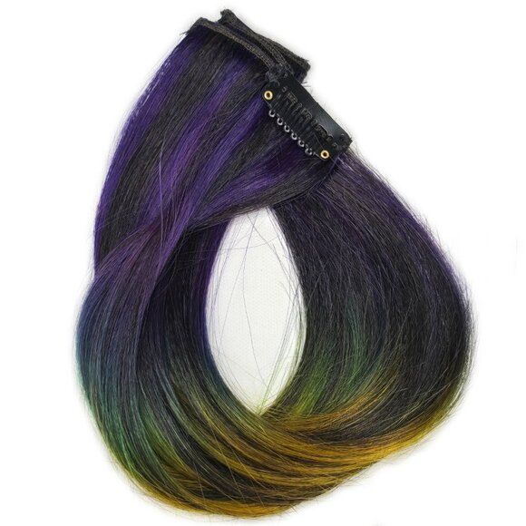 12 inch Purple Yellow Color Melt Remy Clip in Human Hair Extensions main image 4